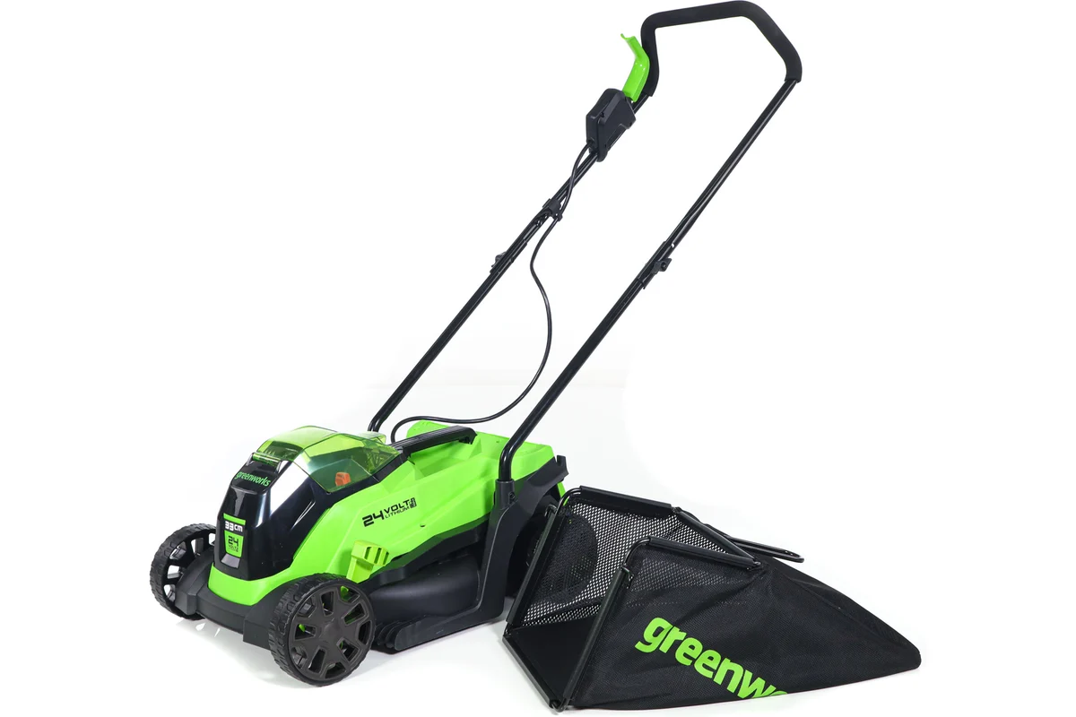 Газонокосилка аккумуляторная GreenWorks GD24LM33, 24V, 33 см, бесщеточная, с 1хАКБ 4Ач и ЗУ 2516107UB